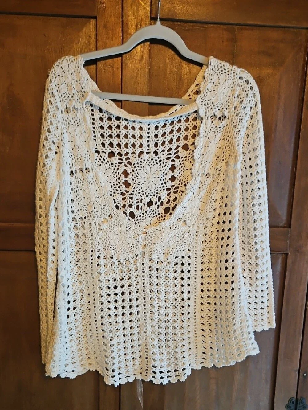 Free People Ivory Crochet Floral Openwork Sweater